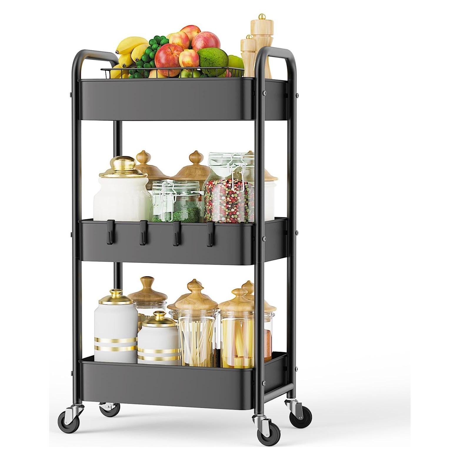 Carro de Utilidad Rodante LEHOM 3 Niveles Metal Negro