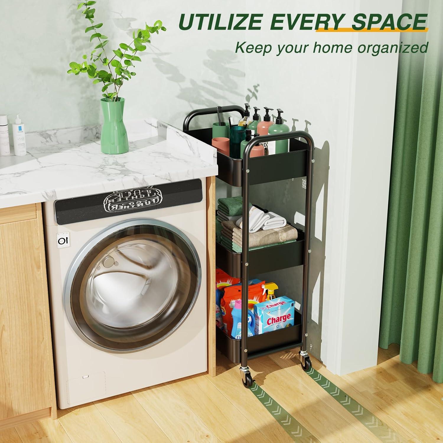 Carro de Utilidad Rodante LEHOM 3 Niveles Metal Negro