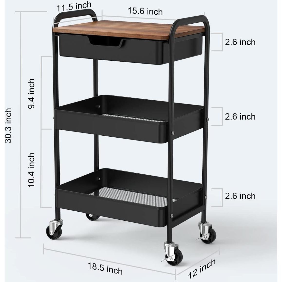 Carro Rodante de 3 Niveles Aratan con Cajón y Ruedas