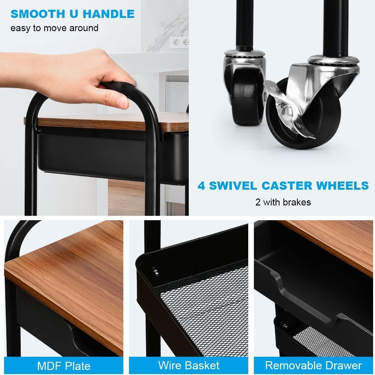 Carro Rodante de 3 Niveles Aratan con Cajón y Ruedas