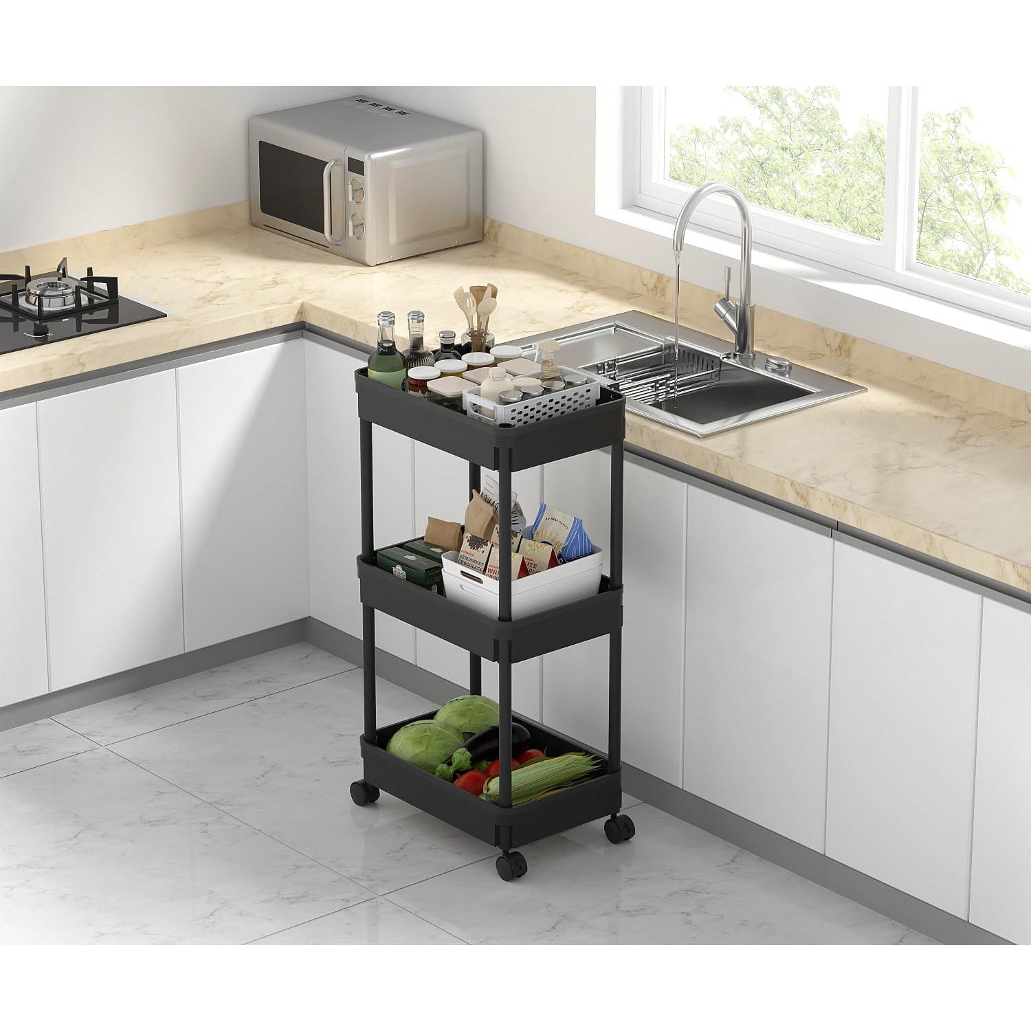 Carro de Almacenamiento Rodante Sooyee 3 Niveles Negro