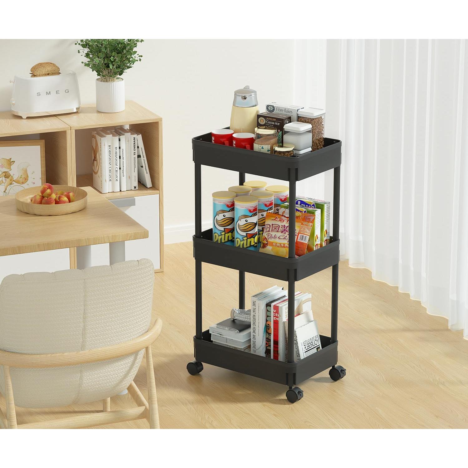 Carro de Almacenamiento Rodante Sooyee 3 Niveles Negro