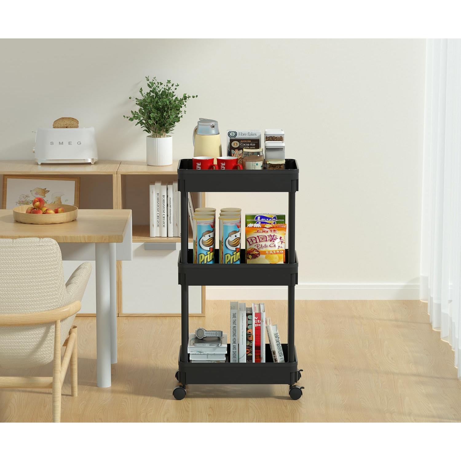 Carro de Almacenamiento Rodante Sooyee 3 Niveles Negro