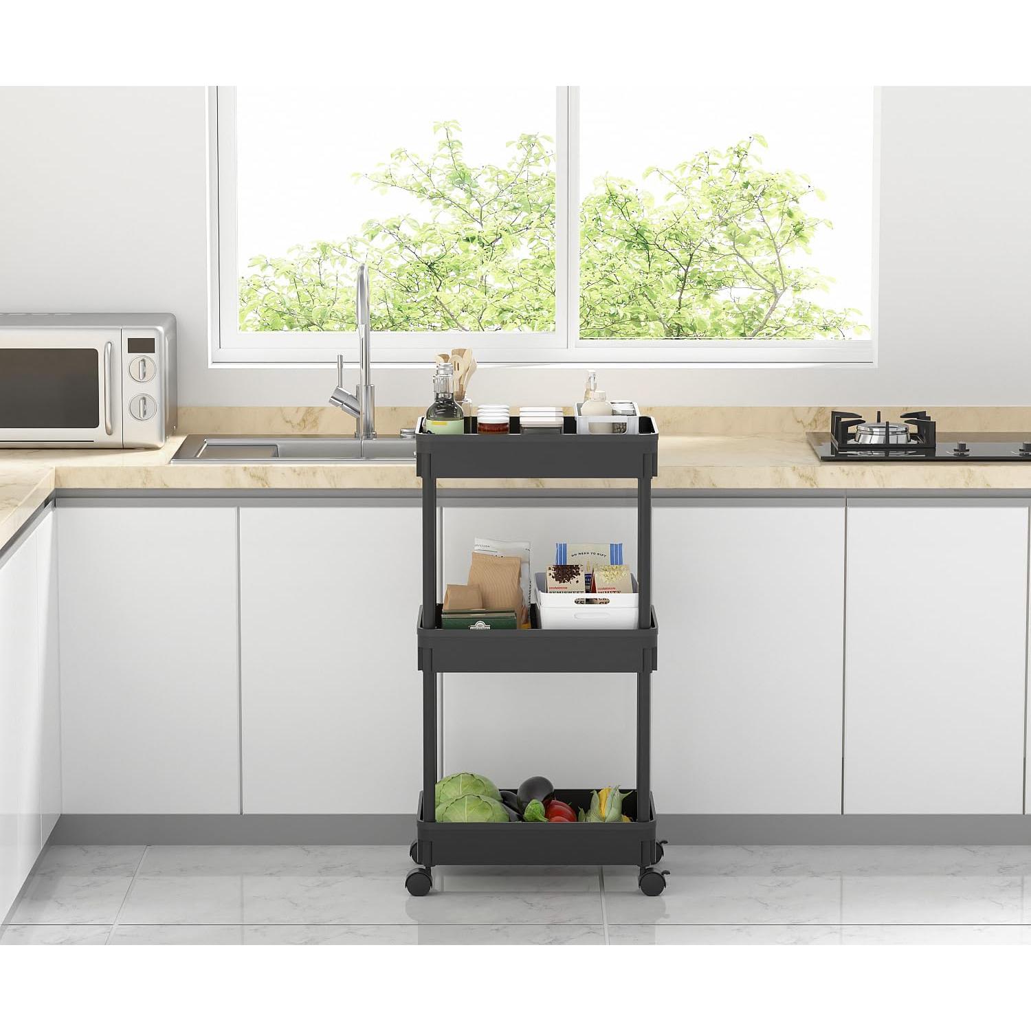 Carro de Almacenamiento Rodante Sooyee 3 Niveles Negro