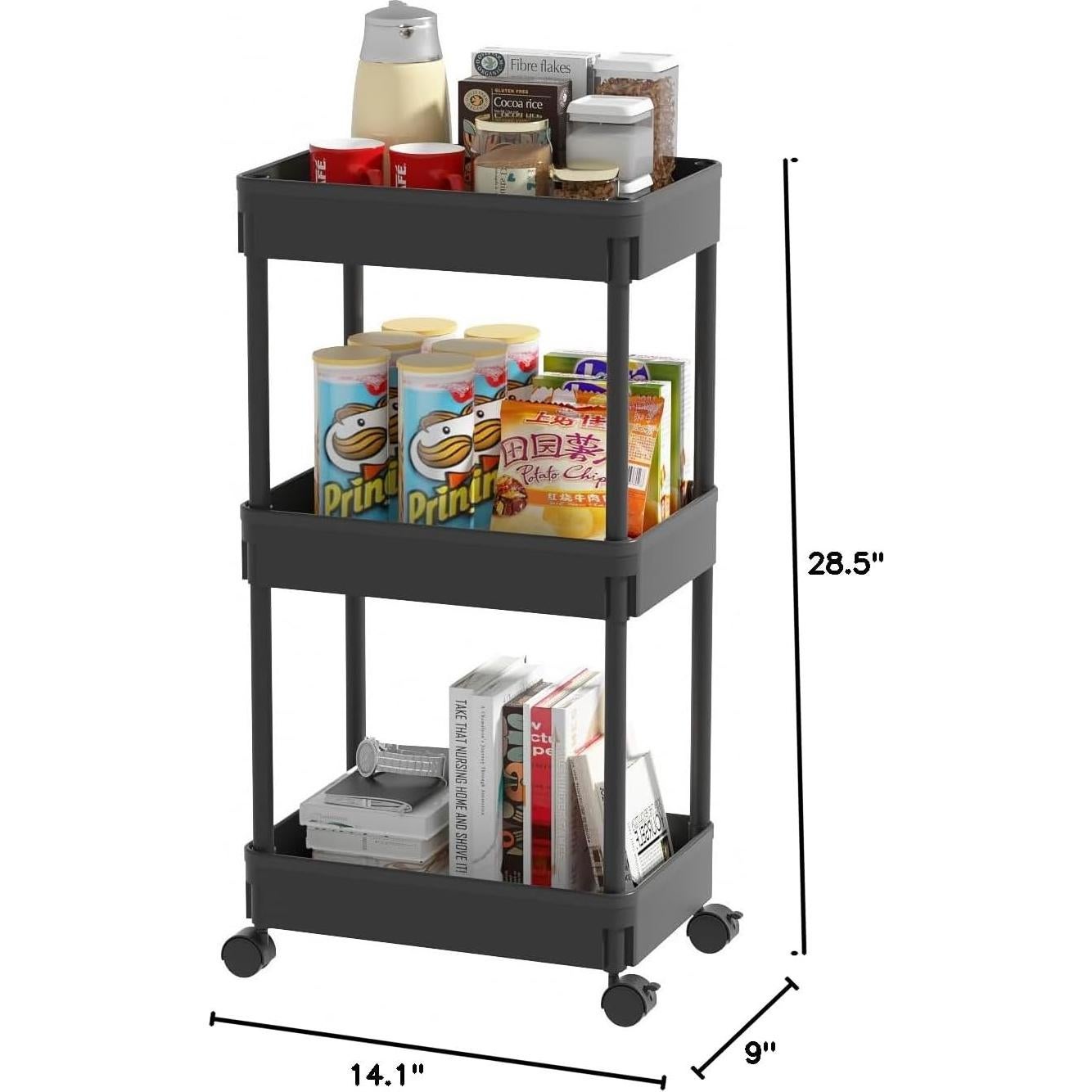 Carro de Almacenamiento Rodante Sooyee 3 Niveles Negro