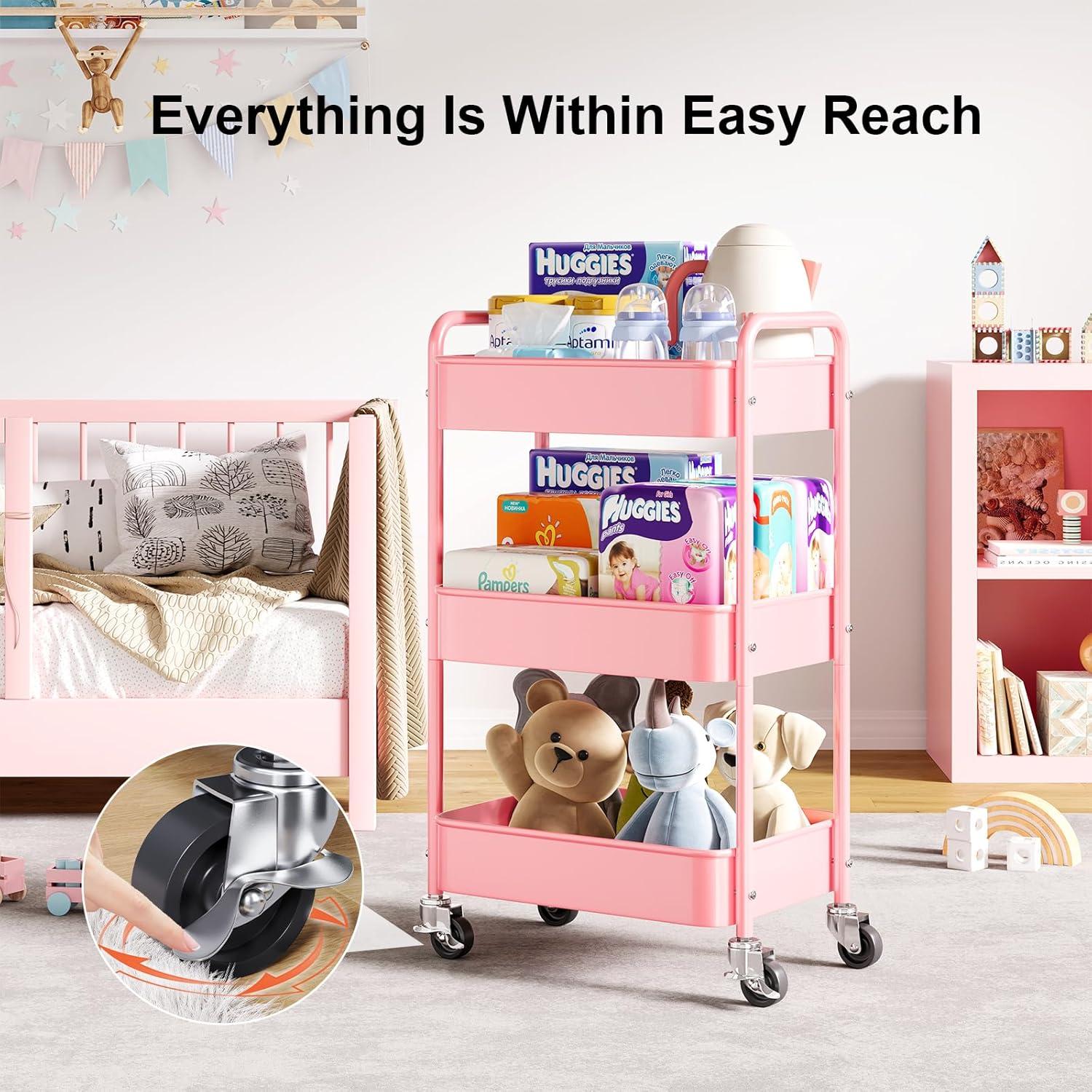 Carro Rodante de Metal WBKATN Rosa 3 Niveles 66 lbs