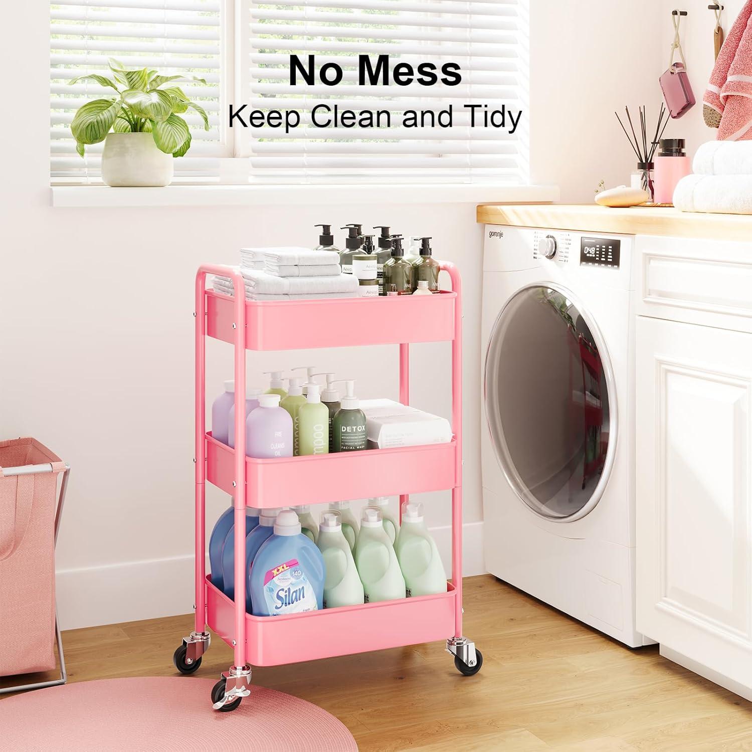 Carro Rodante de Metal WBKATN Rosa 3 Niveles 66 lbs