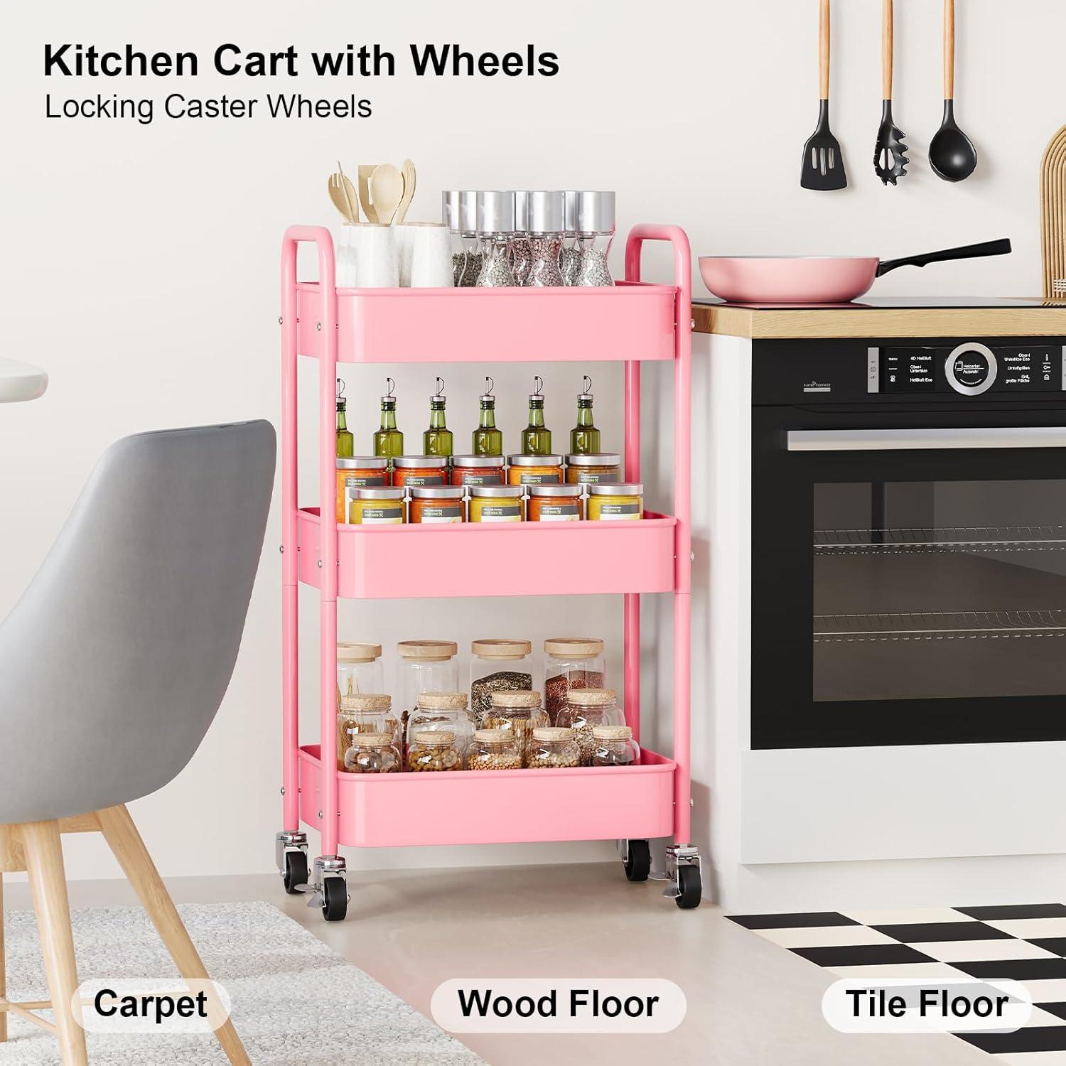 Carro Rodante de Metal WBKATN Rosa 3 Niveles 66 lbs