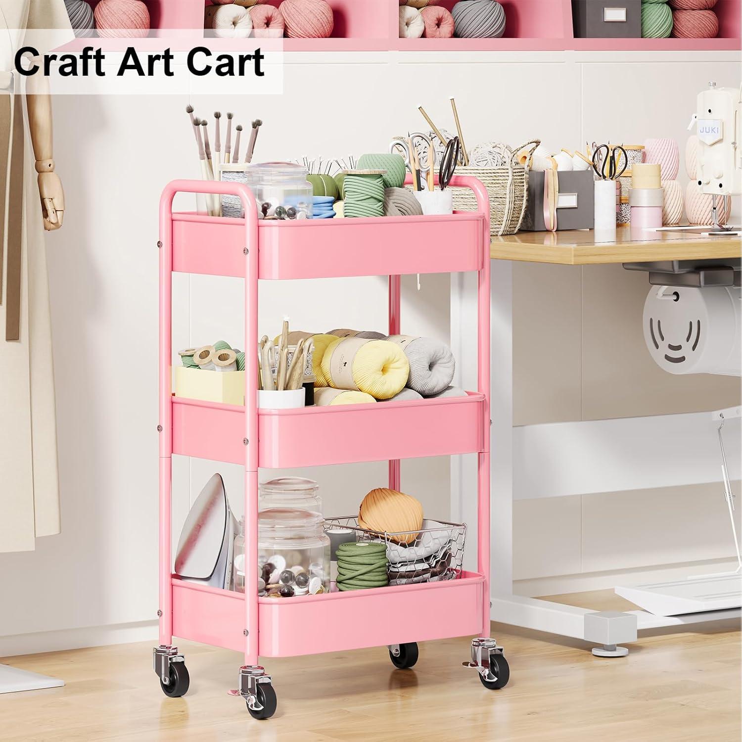 Carro Rodante de Metal WBKATN Rosa 3 Niveles 66 lbs