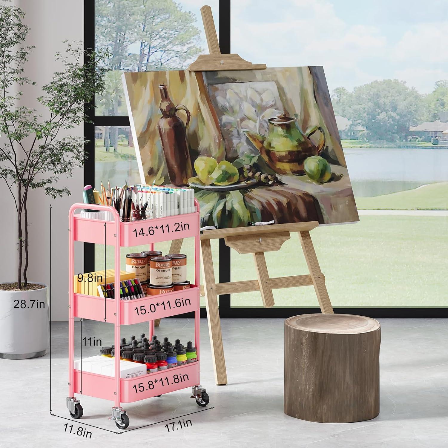 Carro Rodante de Metal WBKATN Rosa 3 Niveles 66 lbs