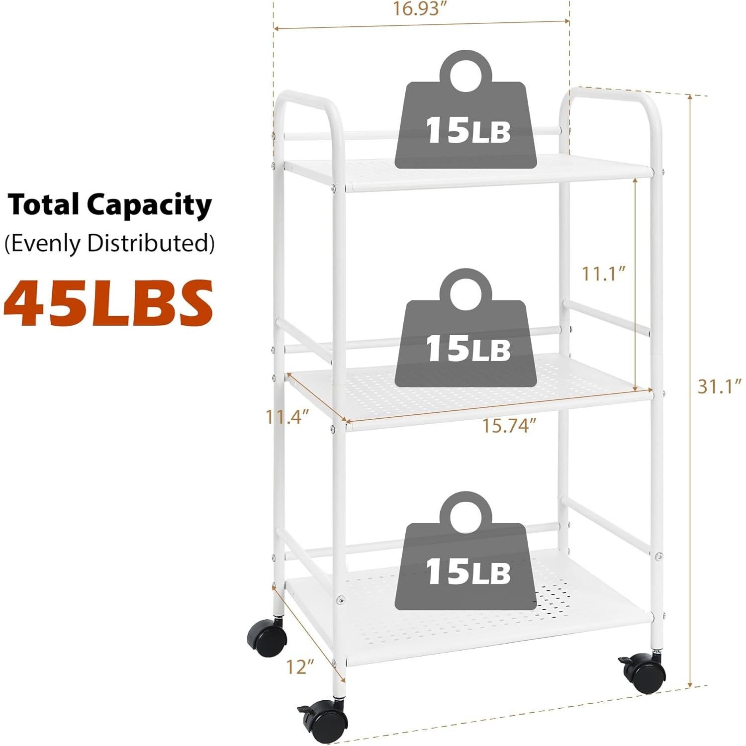 Carro de Almacenamiento Rodante SunnyPoint 3 Niveles Blanco