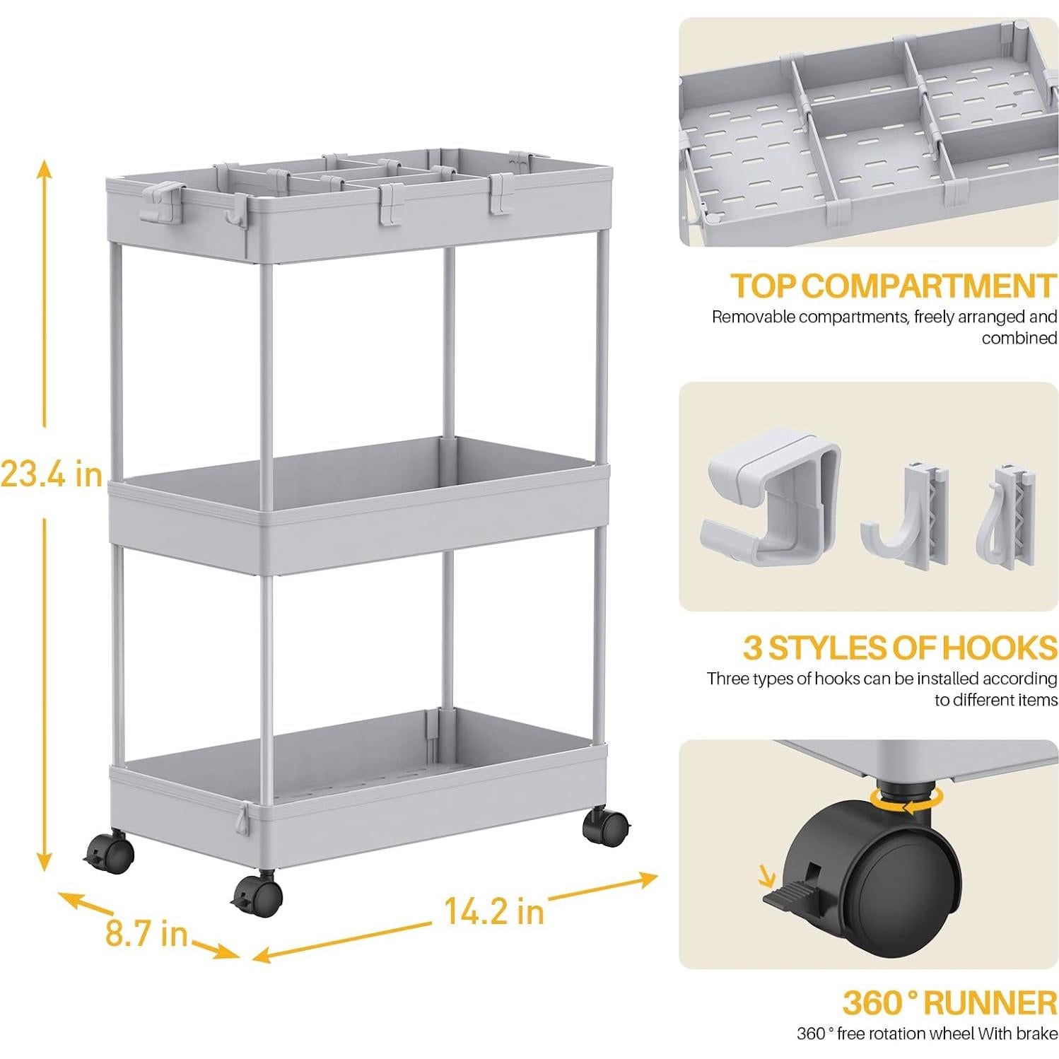 Carro Rodante 3 Niveles SPACELEAD Gris Almacenamiento