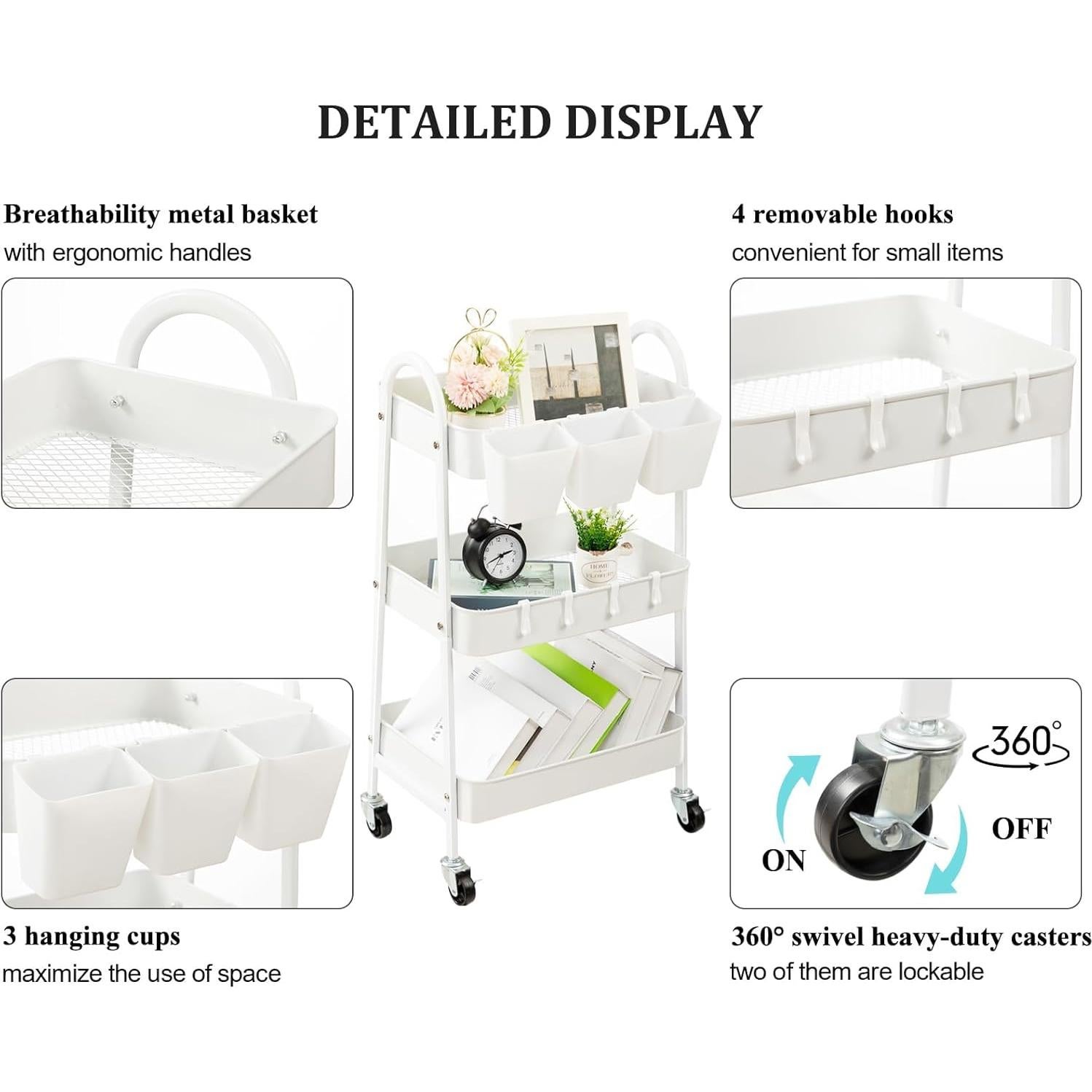 Carro rodante de 3 niveles Danpinera metálico blanco