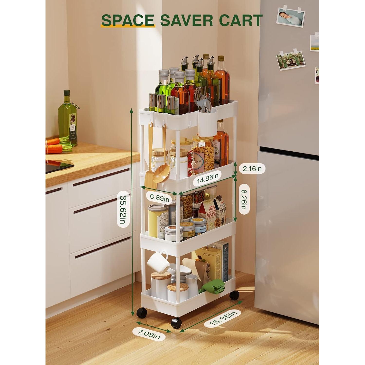 Carro de Almacenamiento Deslizante LEHOM 4 Niveles Blanco