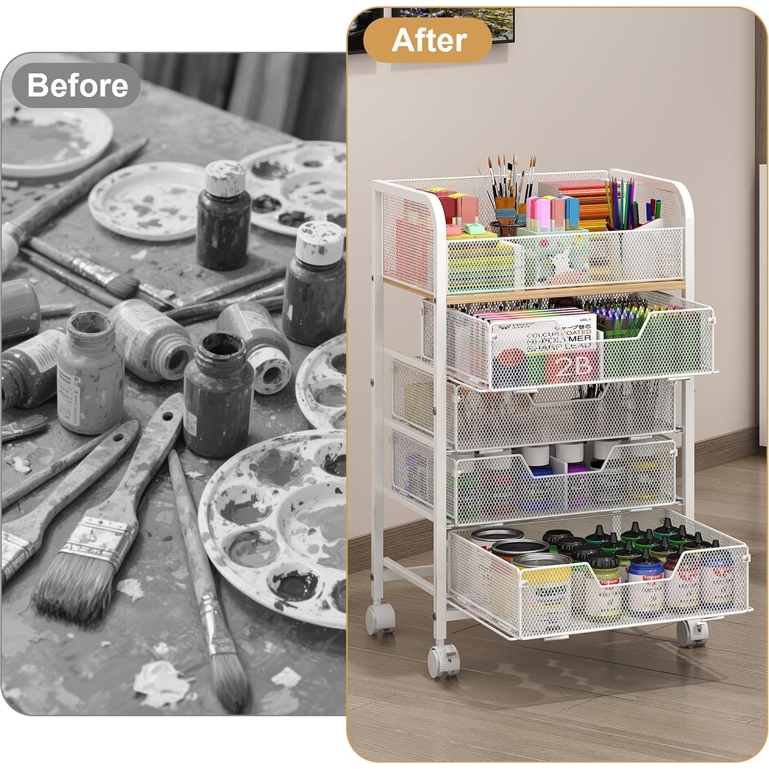 Carro Organizador Yociyoga 5 Niveles Blanco con Ruedas