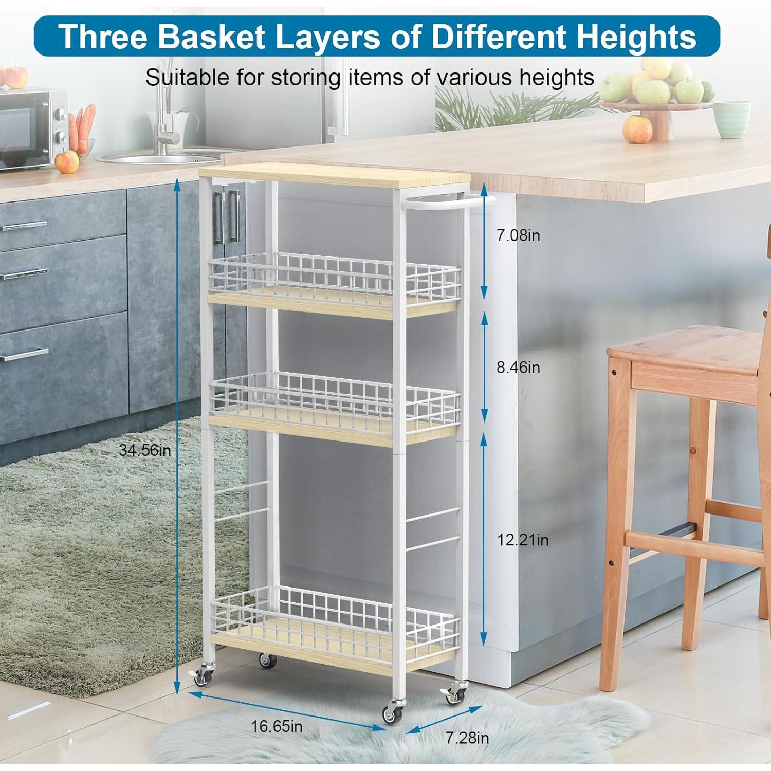 Carro de Almacenamiento Slim YBING 4 Niveles Blanco 19x40x87 cm