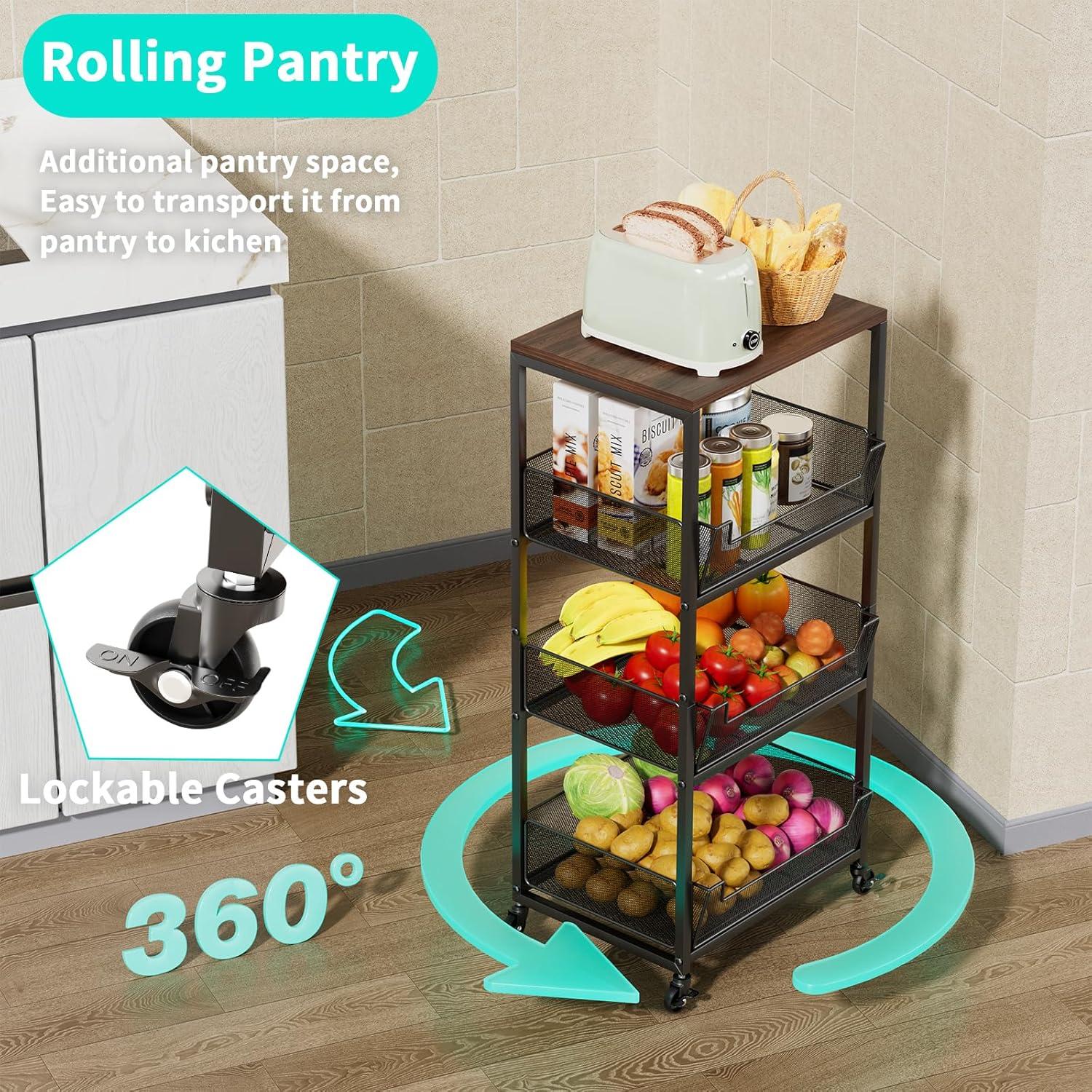 Carrito de Cocina HapiRm Negro 4 Niveles con Canasta