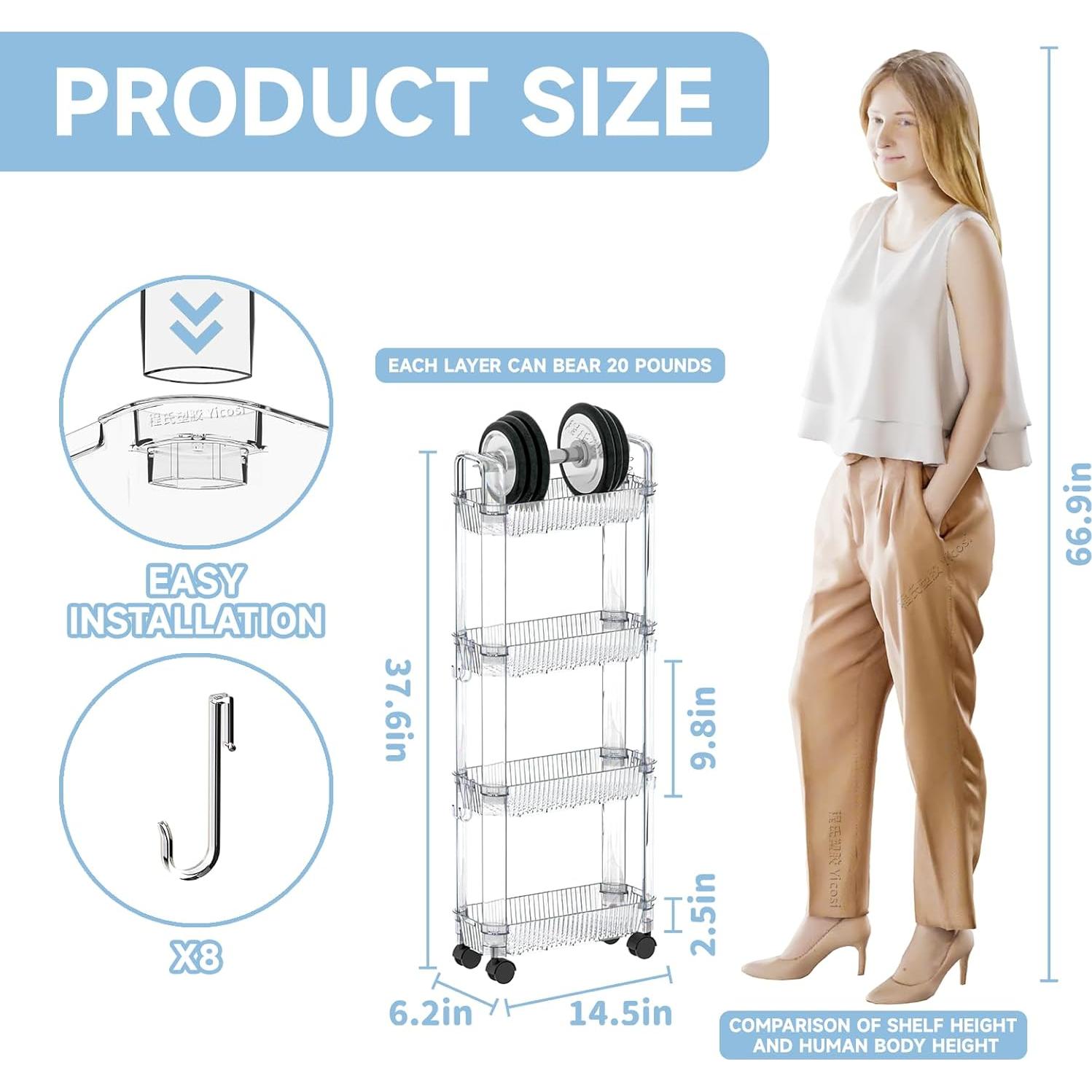 Carrito de Almacenamiento Yieach 4 Niveles Transparente