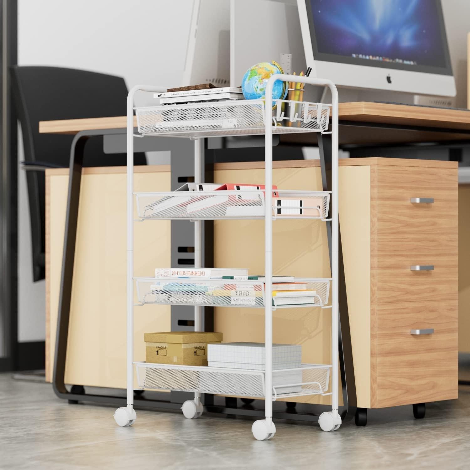 Carro Rodante de Malla 4 Niveles OVICAR Blanco Metal