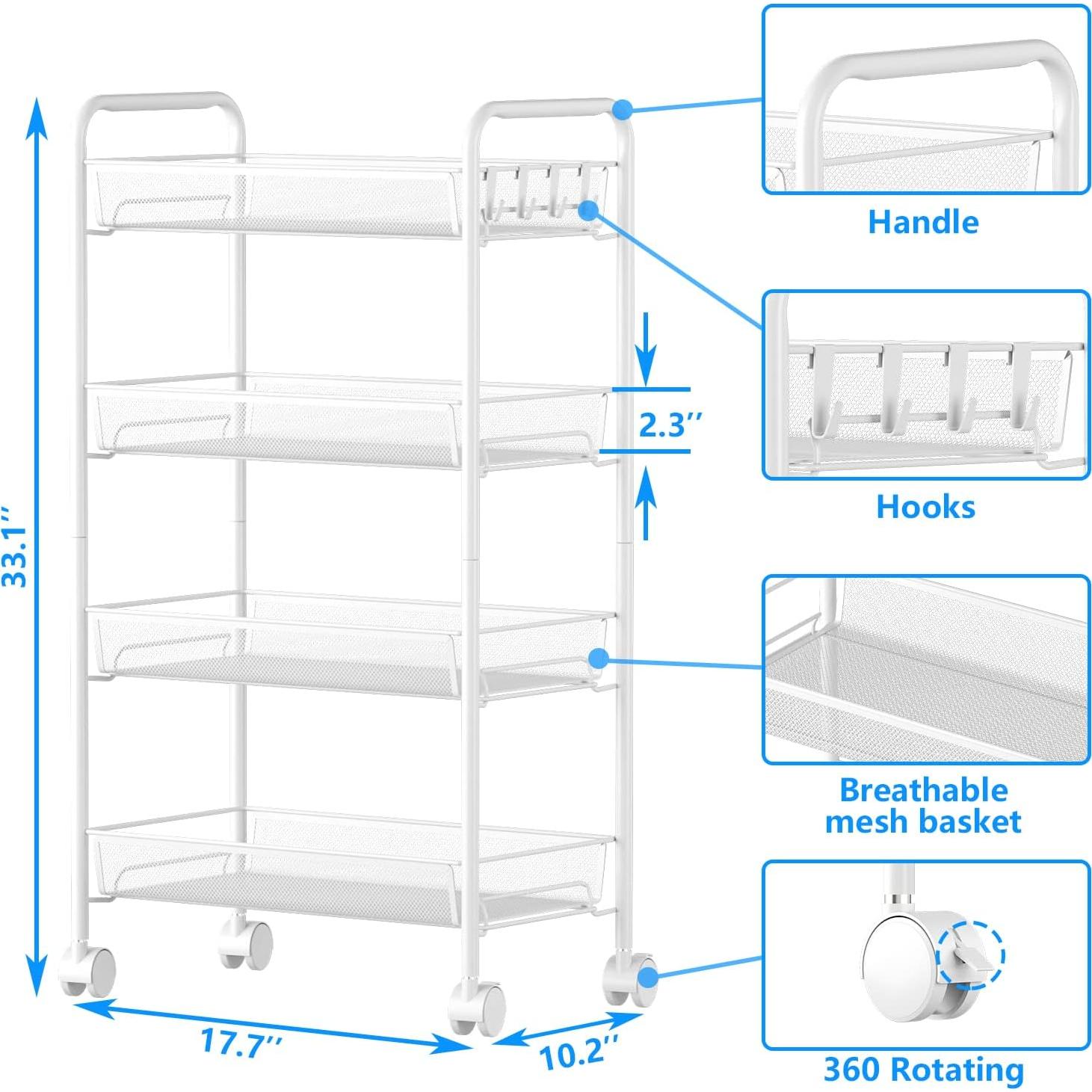 Carro Rodante de Malla 4 Niveles OVICAR Blanco Metal