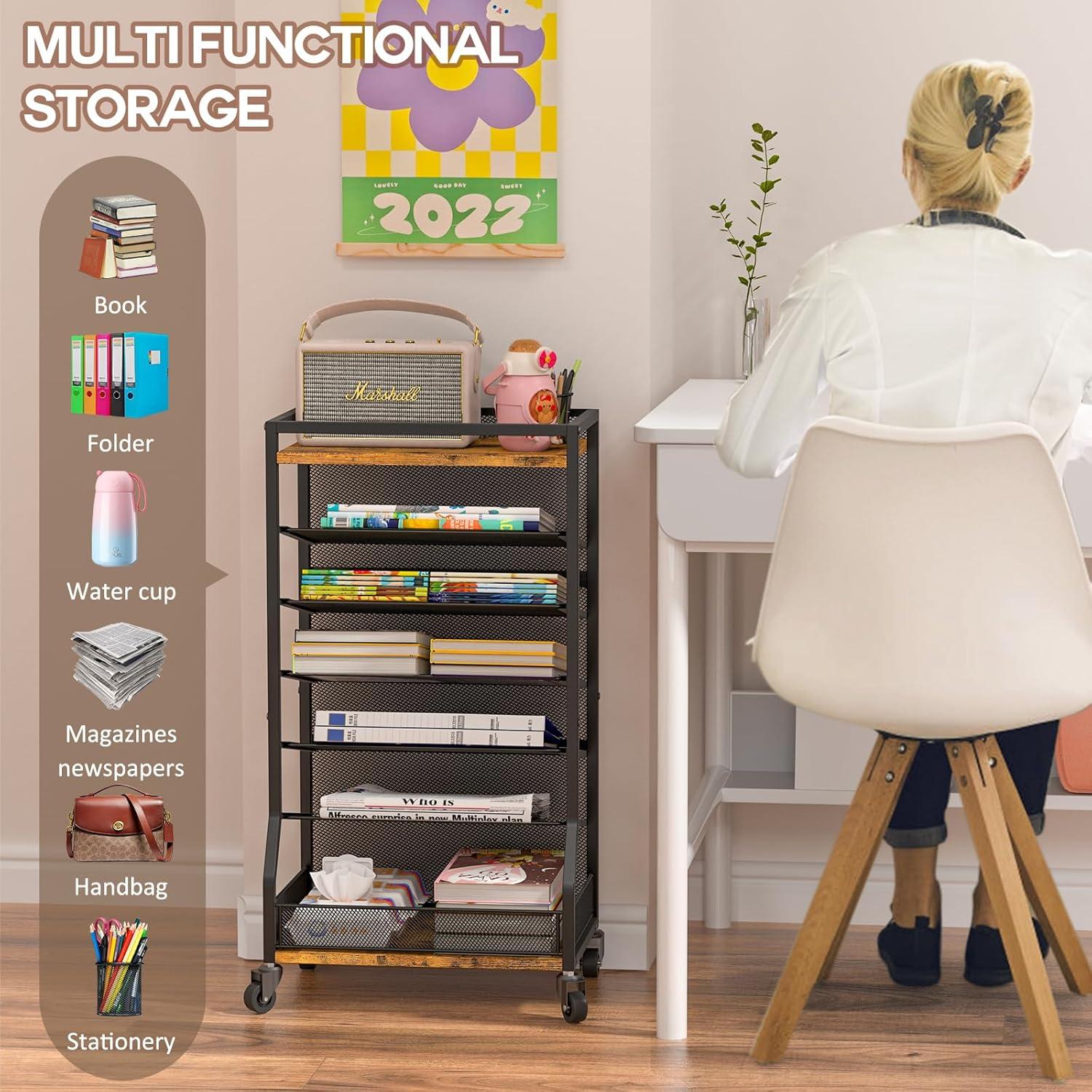 Carro de Archivo Rodante ThreeHio 7 Niveles Marrón