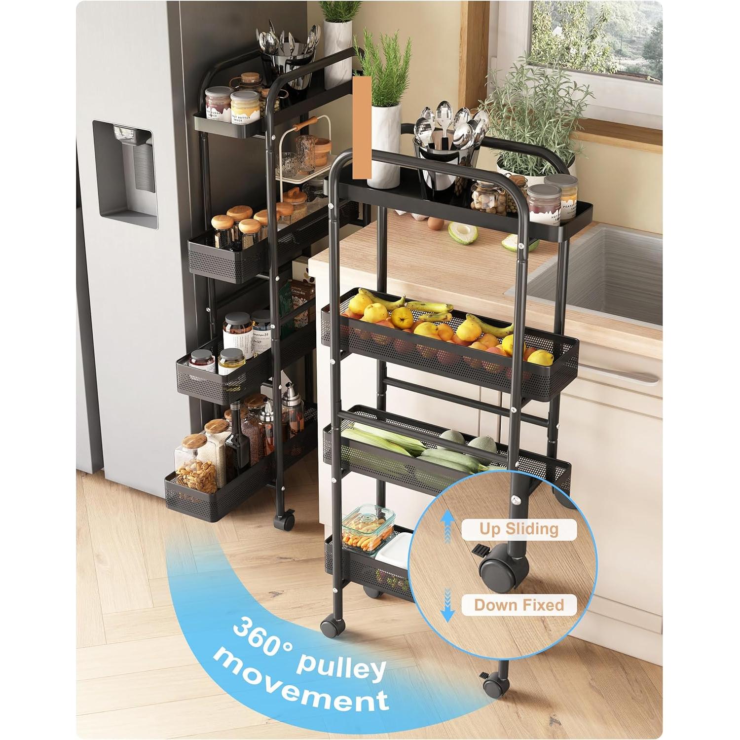 Carro de Almacenamiento Slim UMDONX 4 Niveles Negro