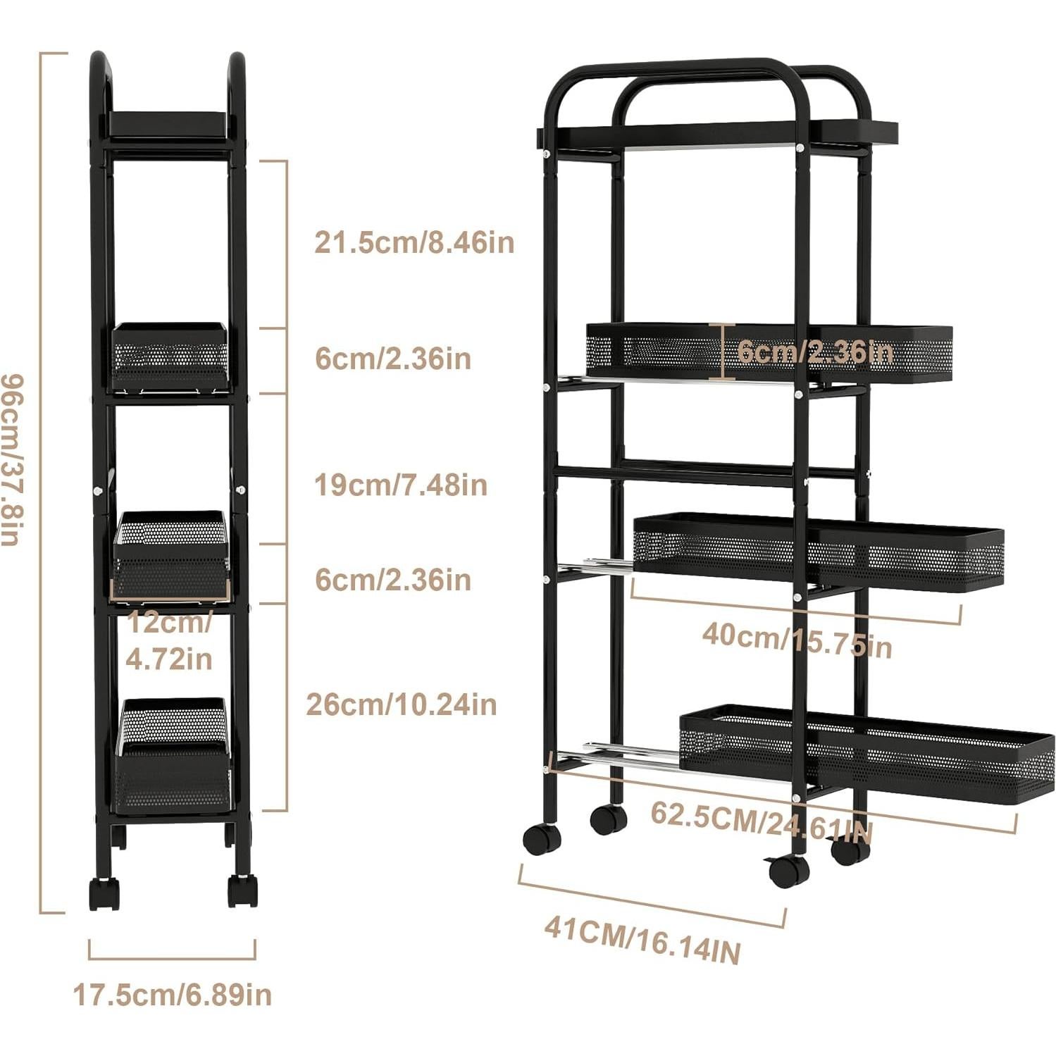 Carro de Almacenamiento Slim UMDONX 4 Niveles Negro