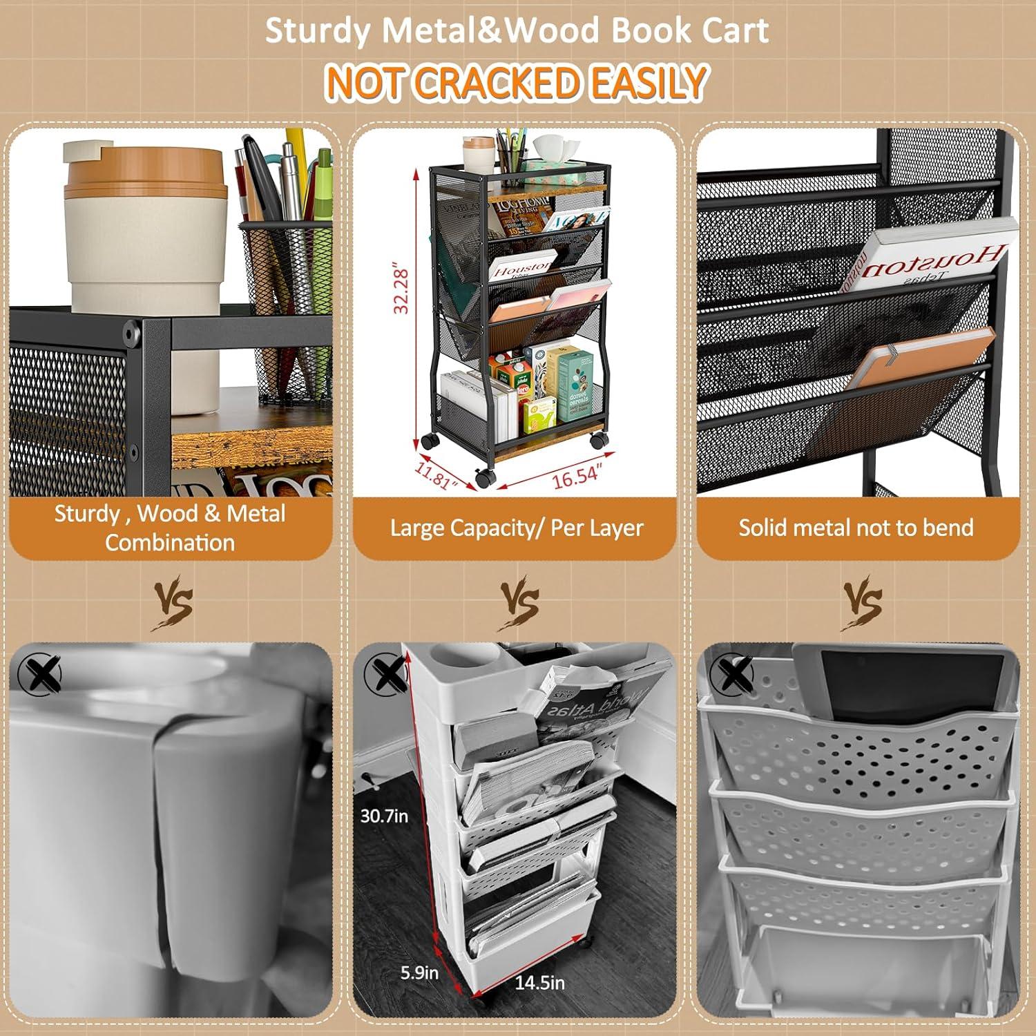 Carro de Libros Rodante DAOUTIME 8 Niveles 18.14 kg