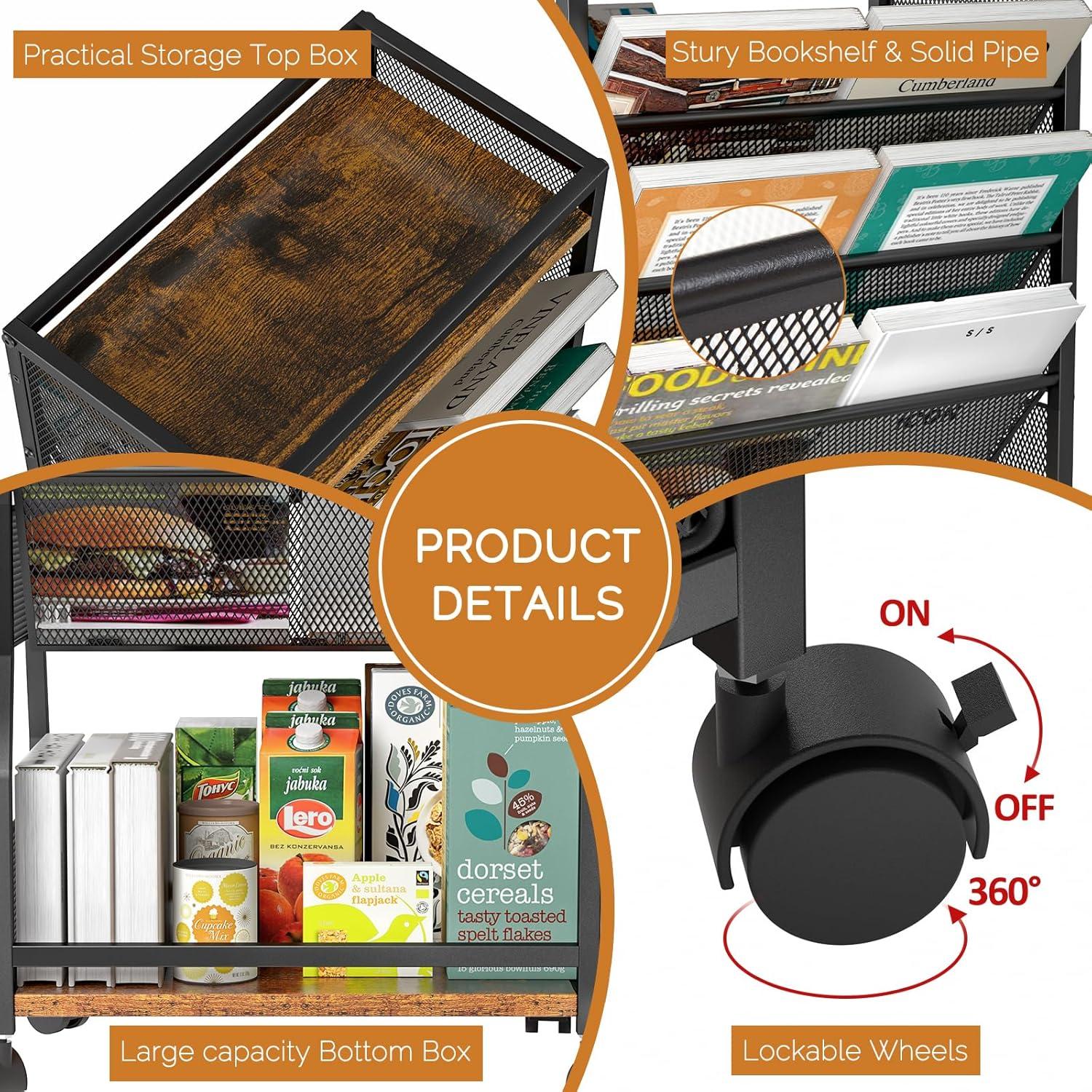 Carro de Libros Rodante DAOUTIME 8 Niveles 18.14 kg