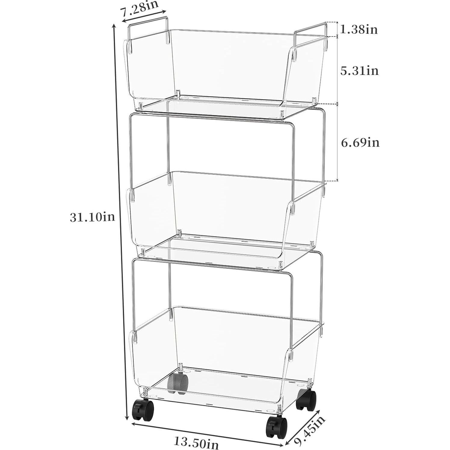 Carro Rodante de Almacenamiento 3 Niveles YCIA&DONE Transparente