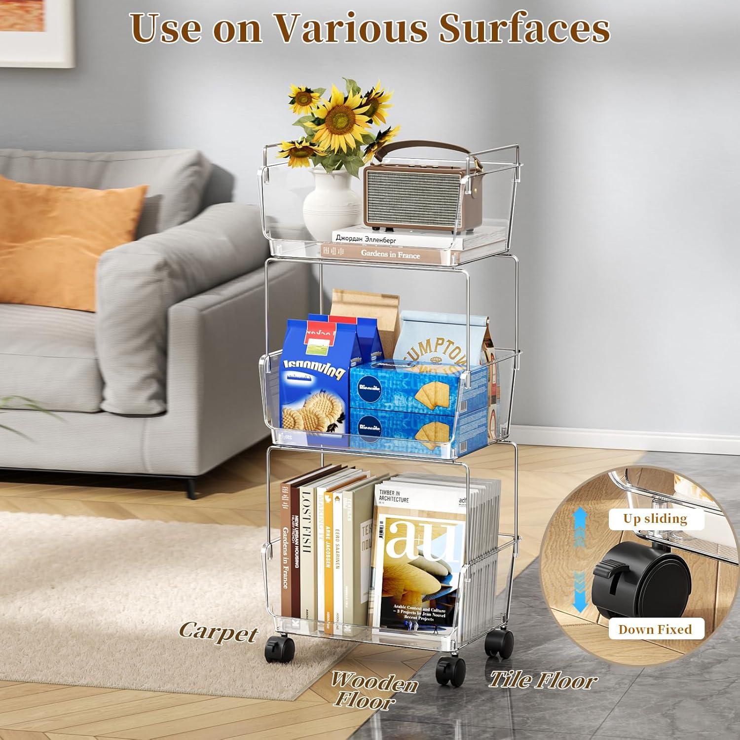 Carro Rodante de Almacenamiento 3 Niveles YCIA&DONE Transparente