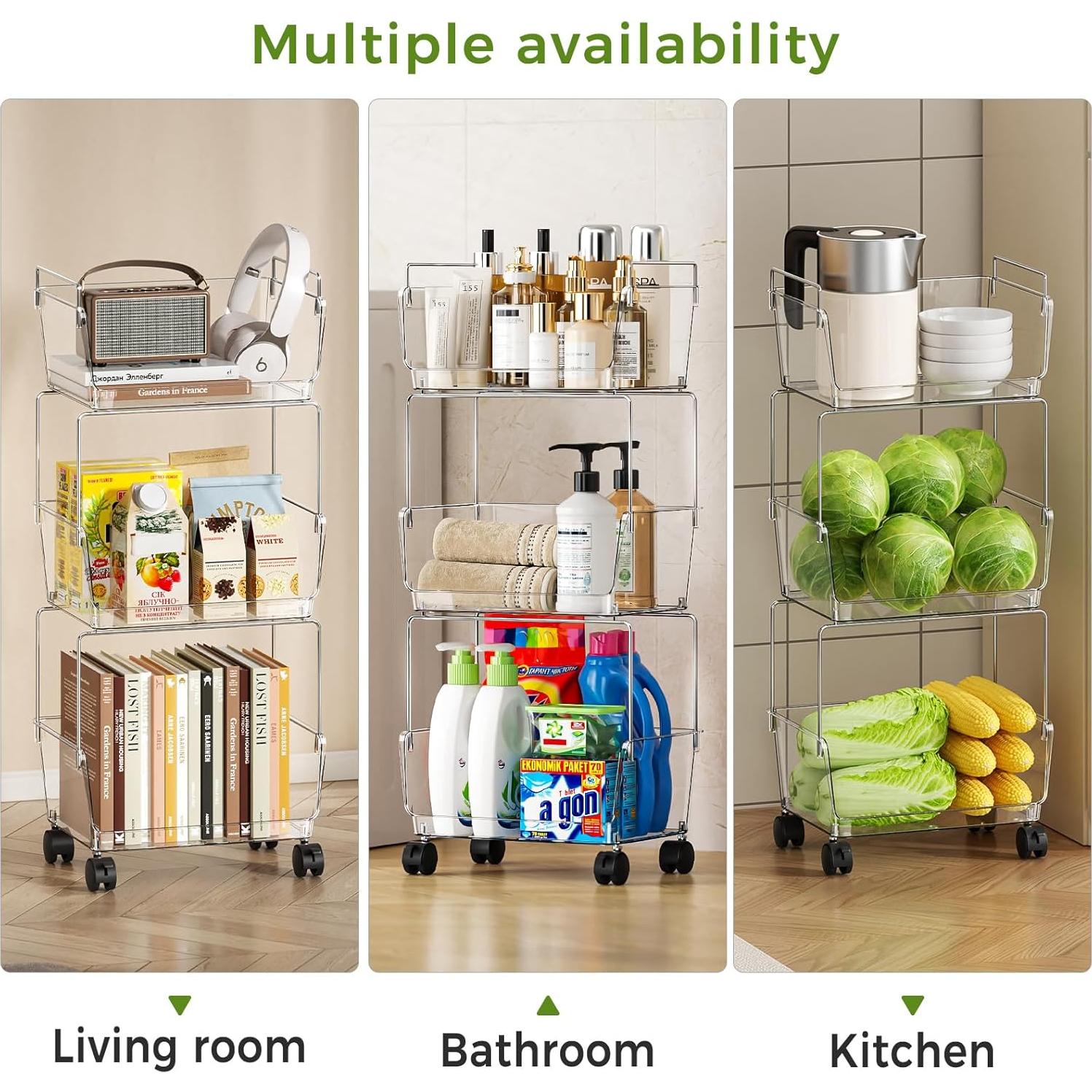 Carro Rodante de Almacenamiento 3 Niveles YCIA&DONE Transparente