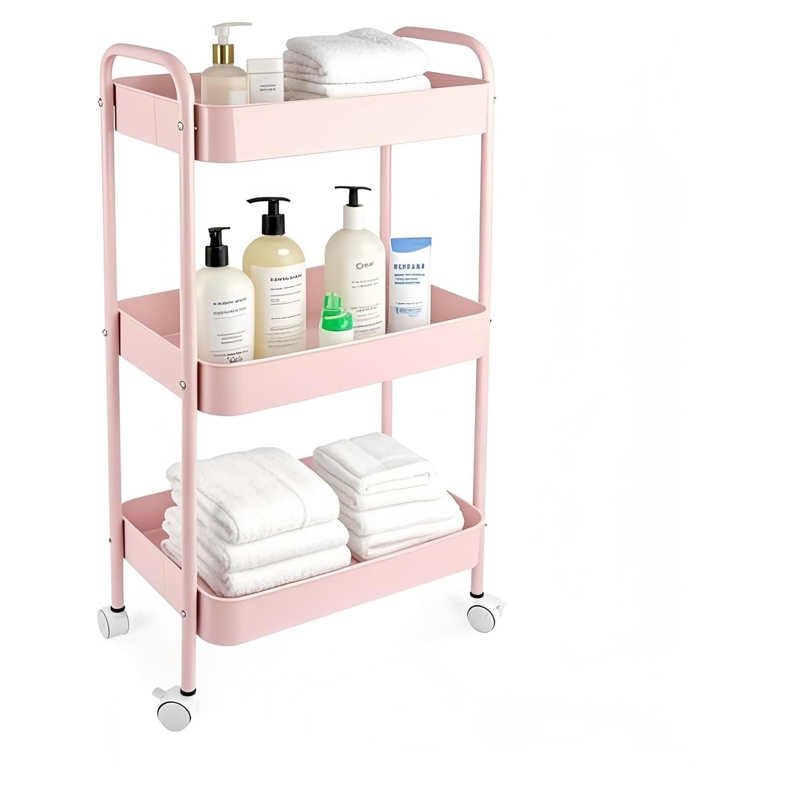 Carro Rodante de Almacenamiento Ufriandz 3 Niveles Rosa