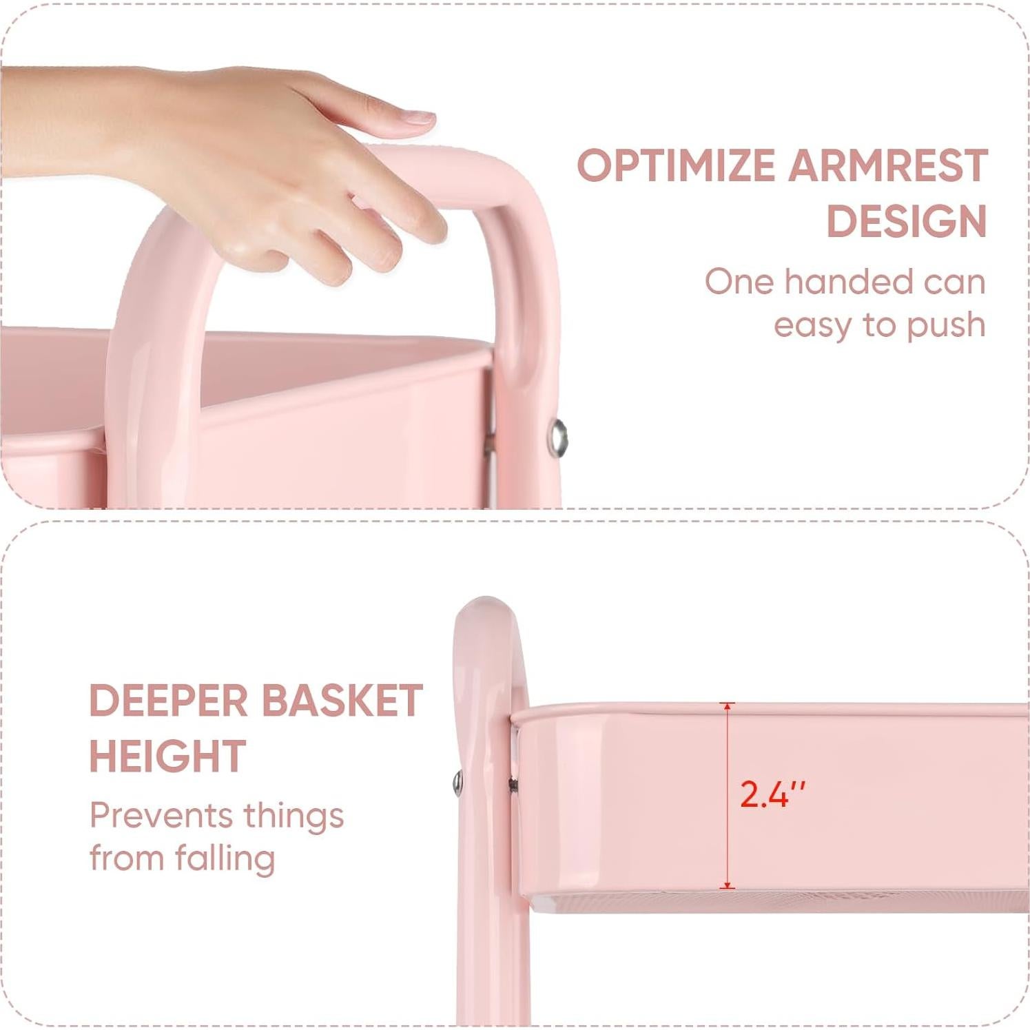 Carro Rodante de Almacenamiento Ufriandz 3 Niveles Rosa