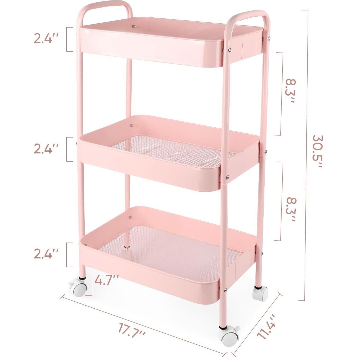 Carro Rodante de Almacenamiento Ufriandz 3 Niveles Rosa