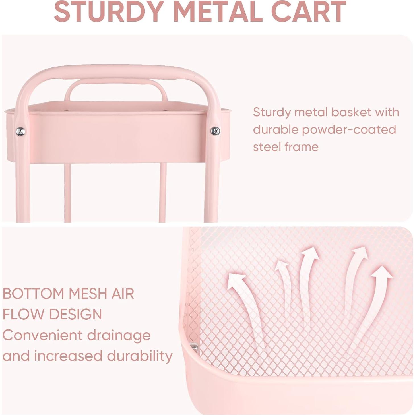 Carro Rodante de Almacenamiento Ufriandz 3 Niveles Rosa