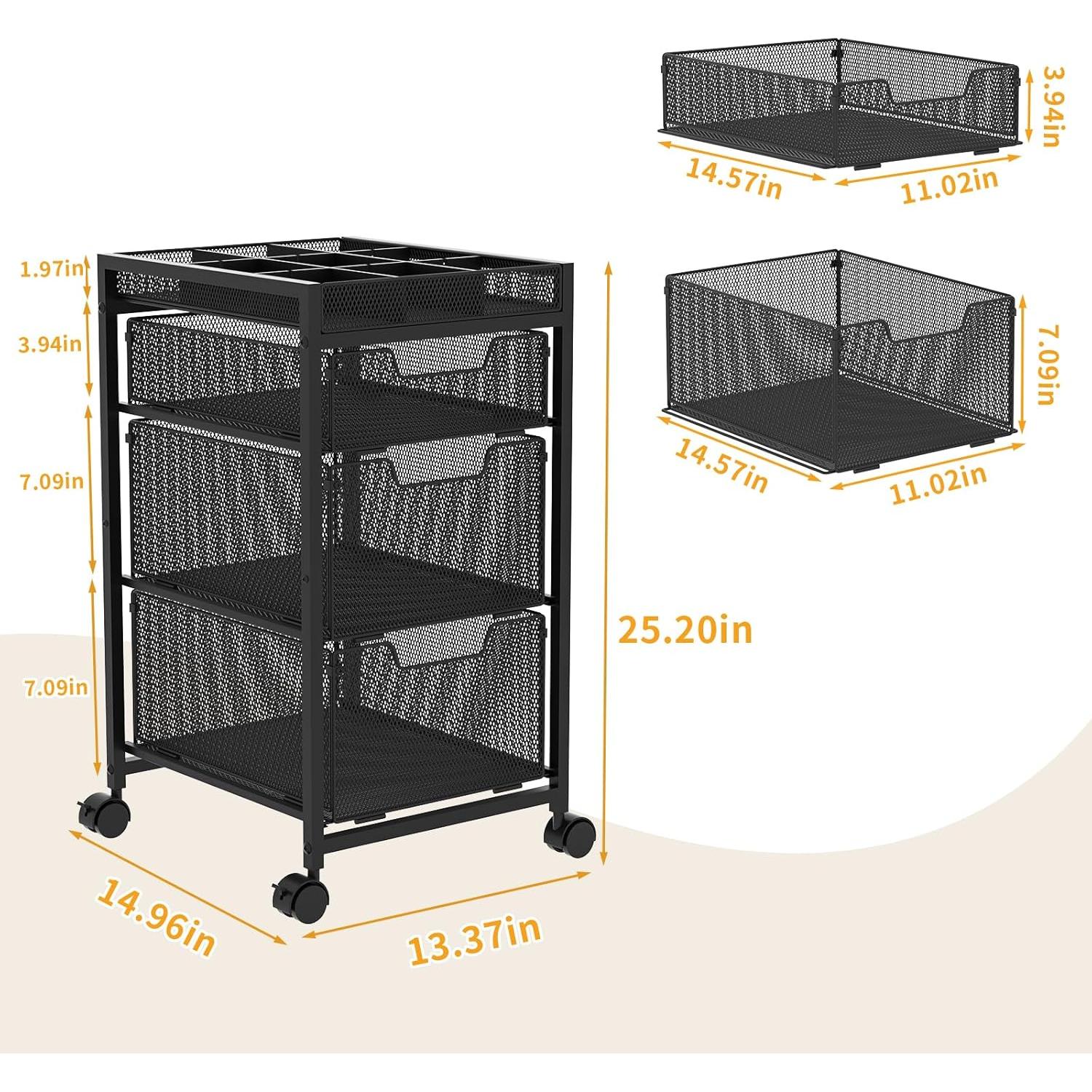 Carro de Utilidad Rodante Hayexiha 3 Cajones Negro