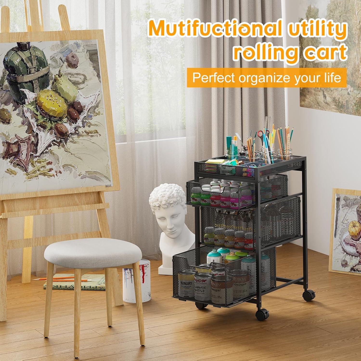 Carro de Utilidad Rodante Hayexiha 3 Cajones Negro