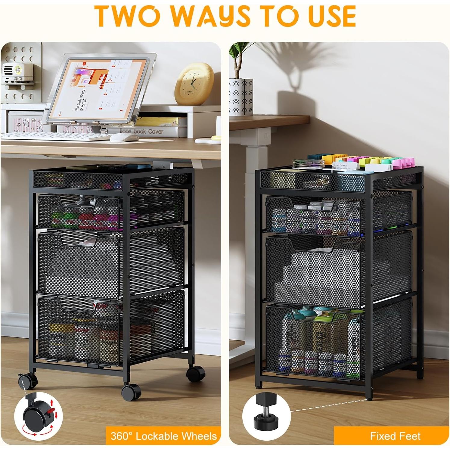 Carro de Utilidad Rodante Hayexiha 3 Cajones Negro