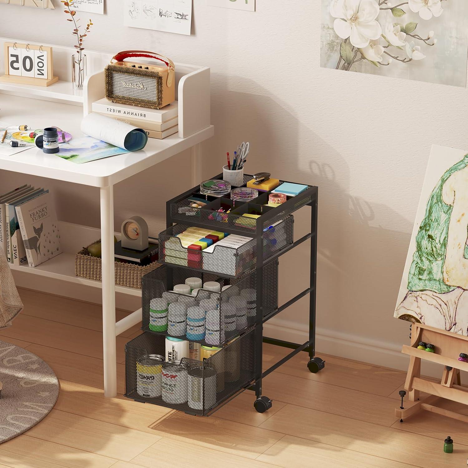 Carro de Utilidad Rodante Hayexiha 3 Cajones Negro