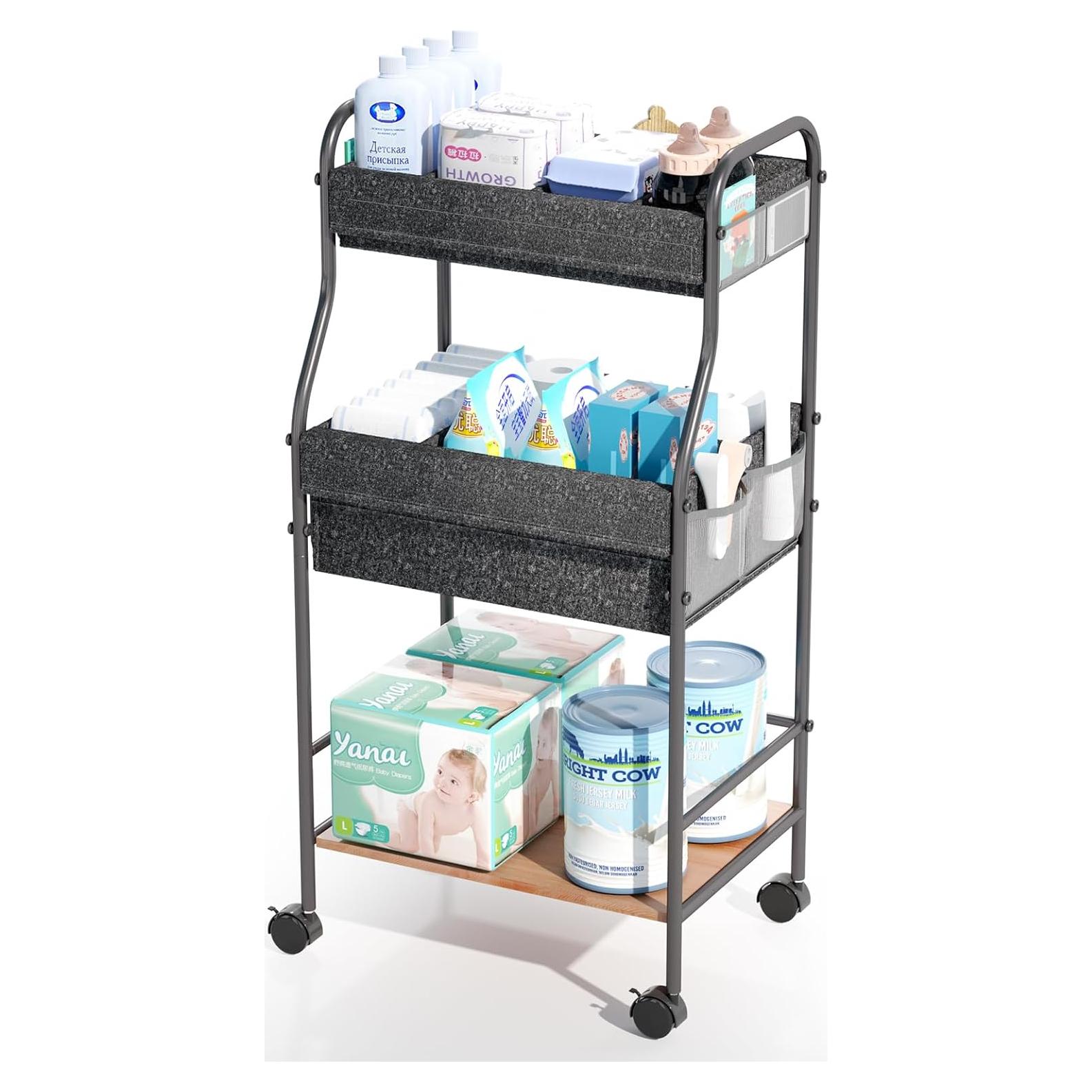Carro de pañales Cathyeen 3 niveles con divisores y ruedas