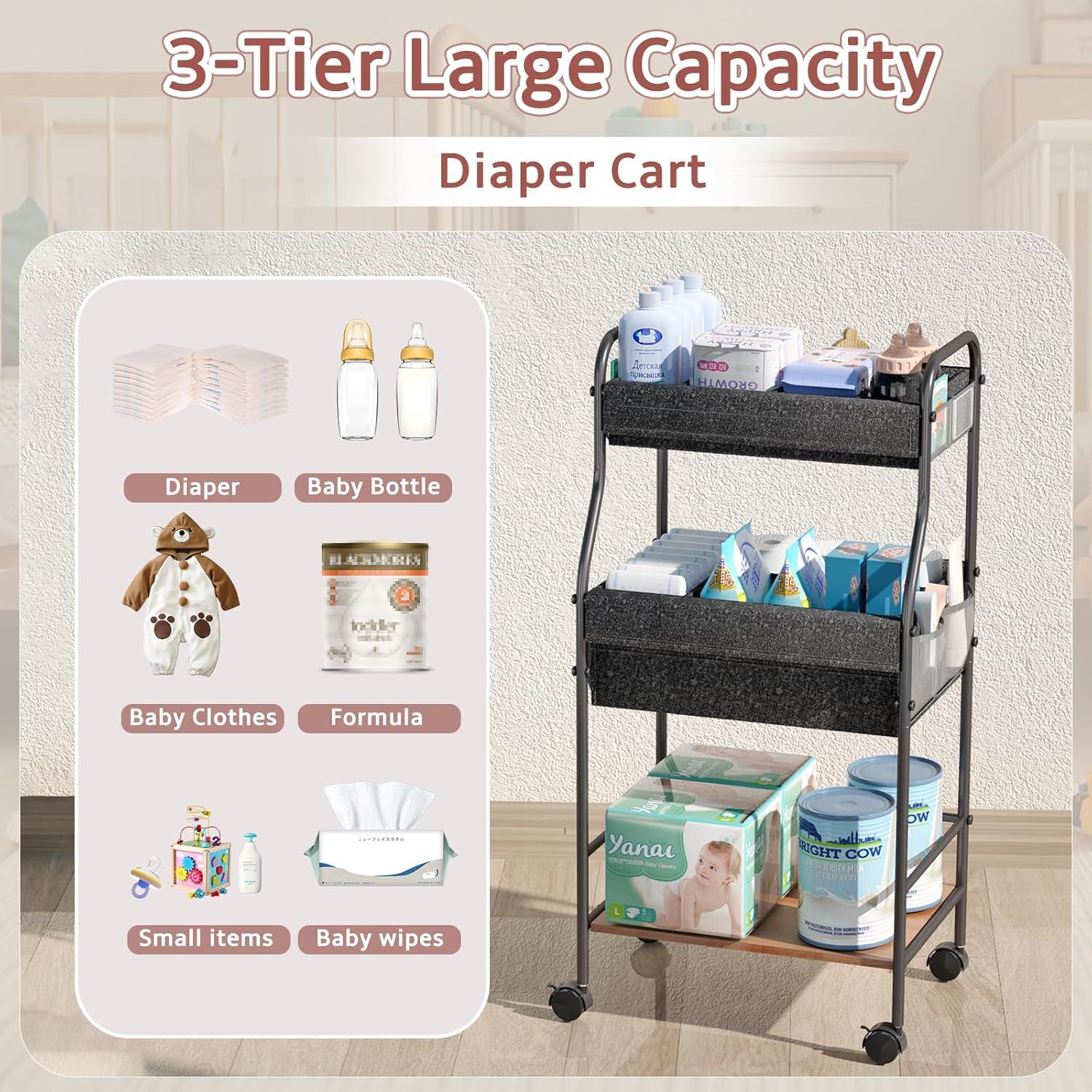 Carro de pañales Cathyeen 3 niveles con divisores y ruedas