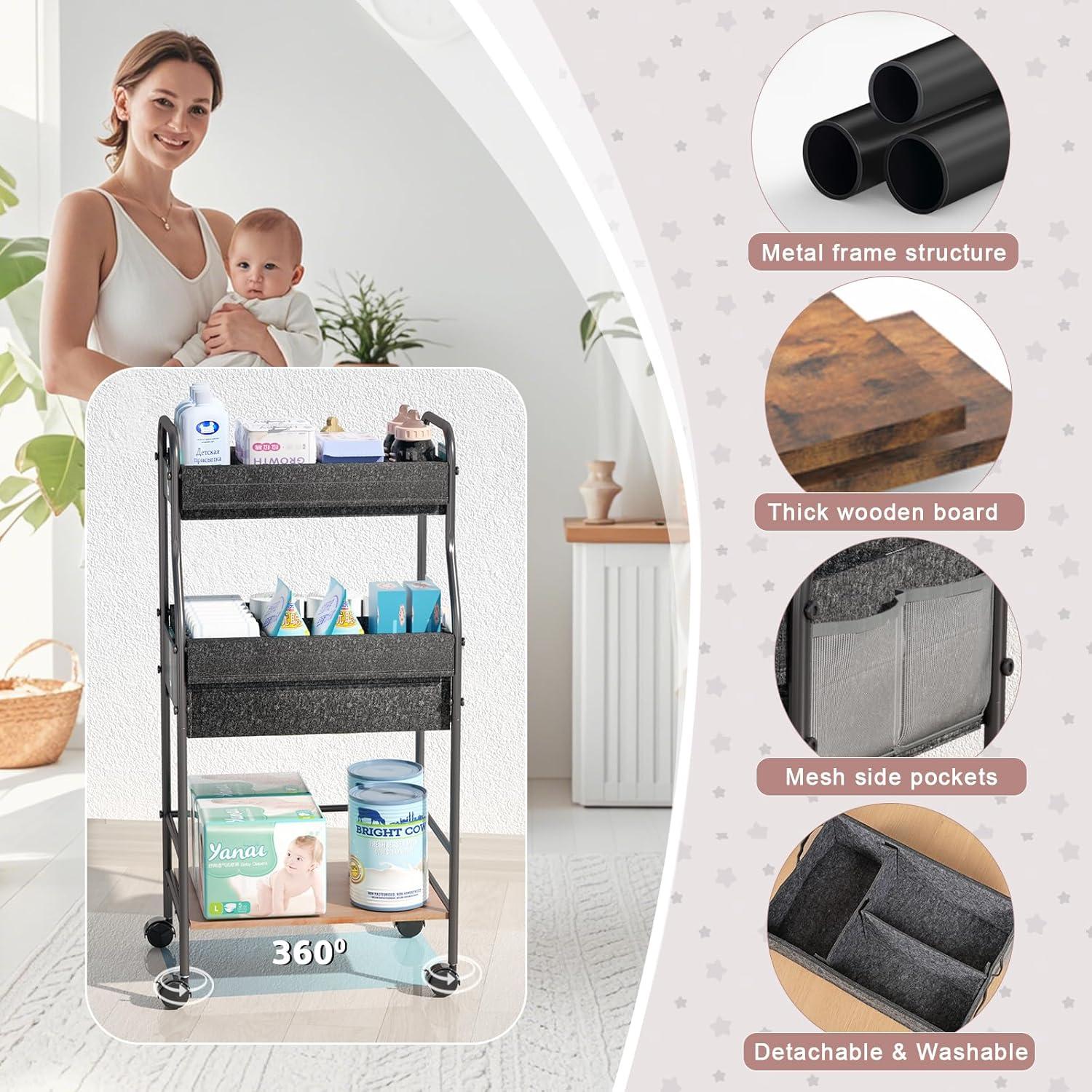 Carro de pañales Cathyeen 3 niveles con divisores y ruedas