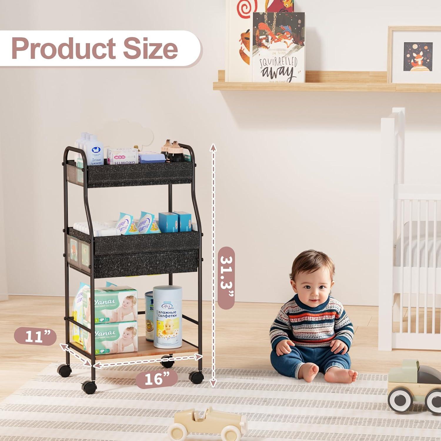 Carro de pañales Cathyeen 3 niveles con divisores y ruedas
