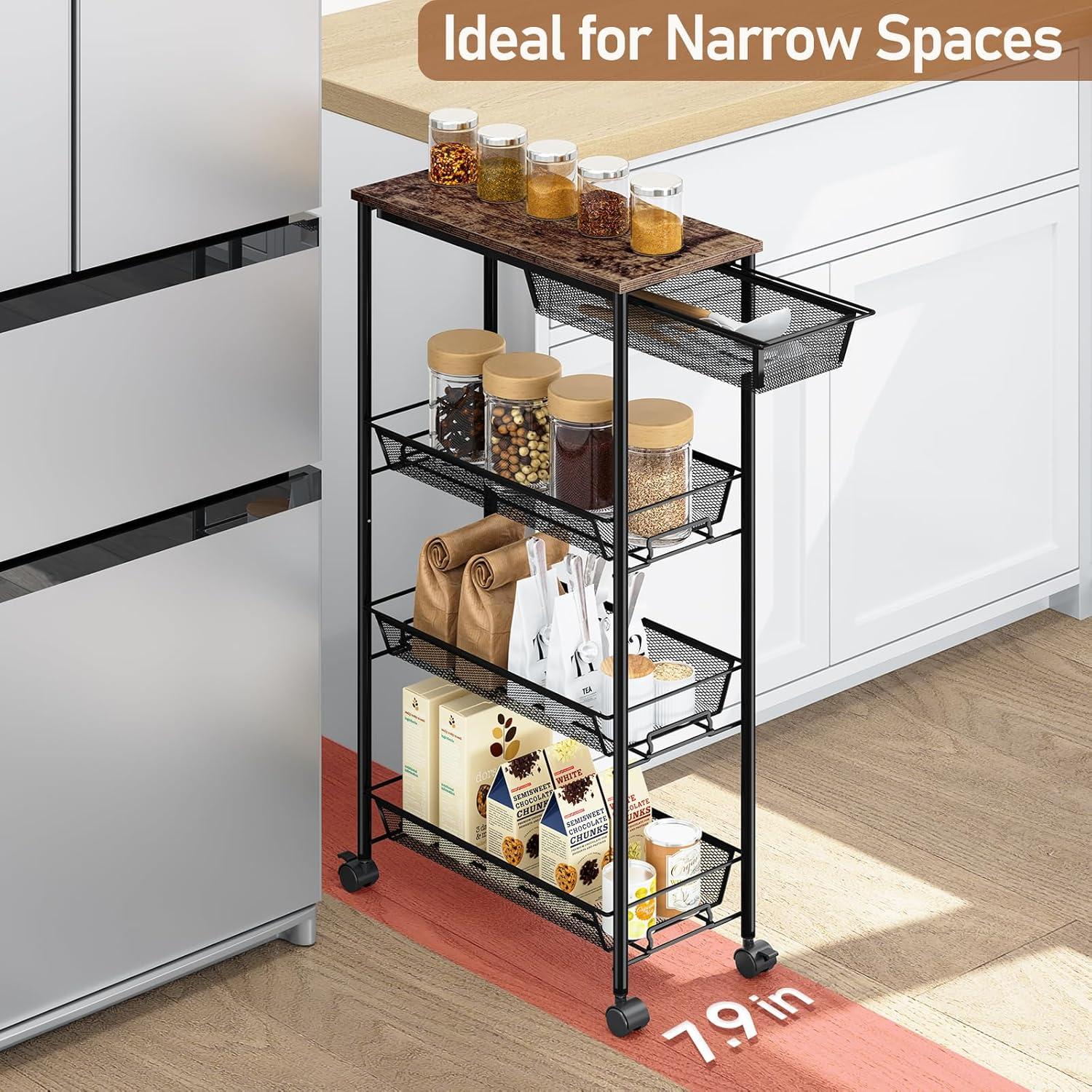 Carro de Almacenamiento Kingrack 4 Niveles Metal y Madera Negro