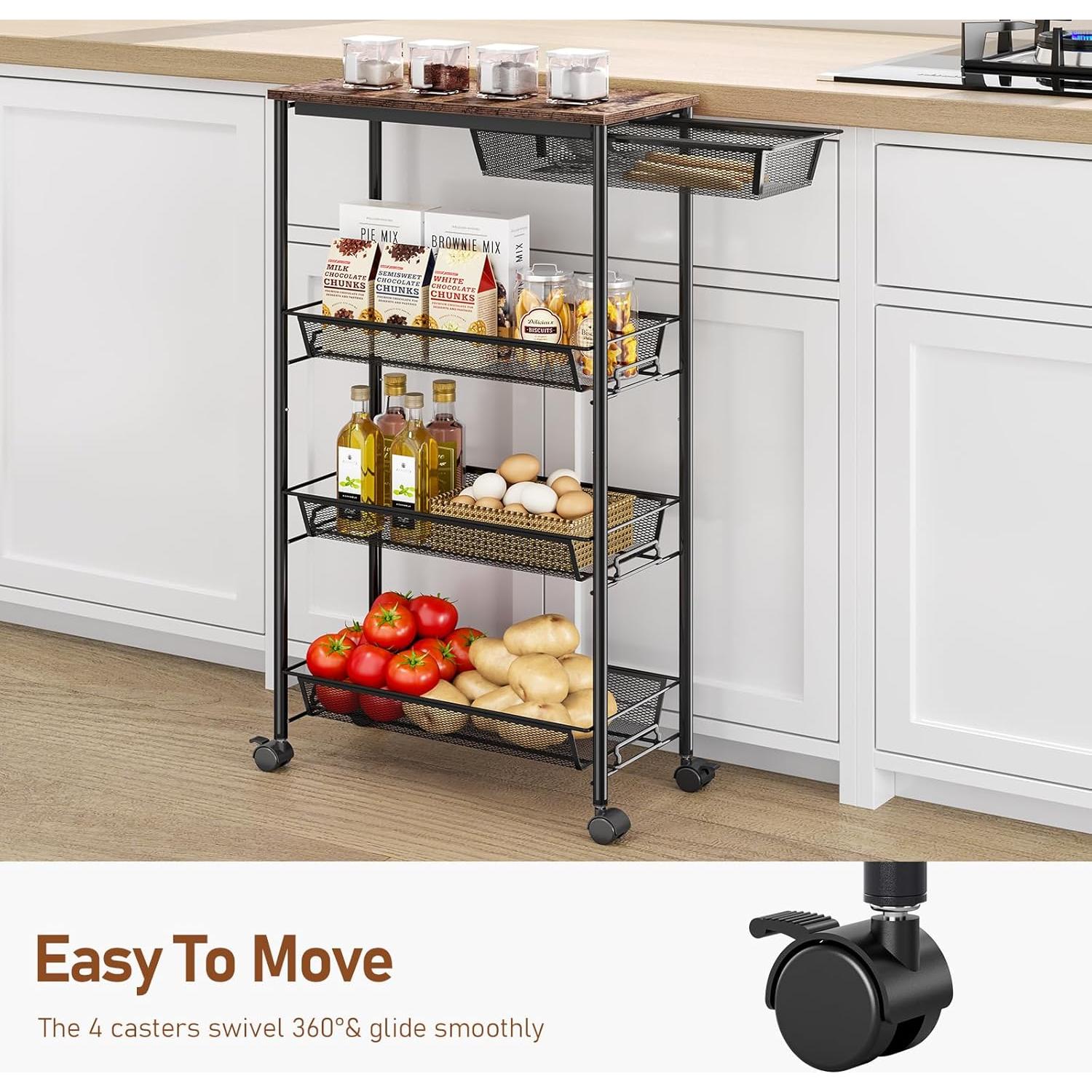 Carro de Almacenamiento Kingrack 4 Niveles Metal y Madera Negro