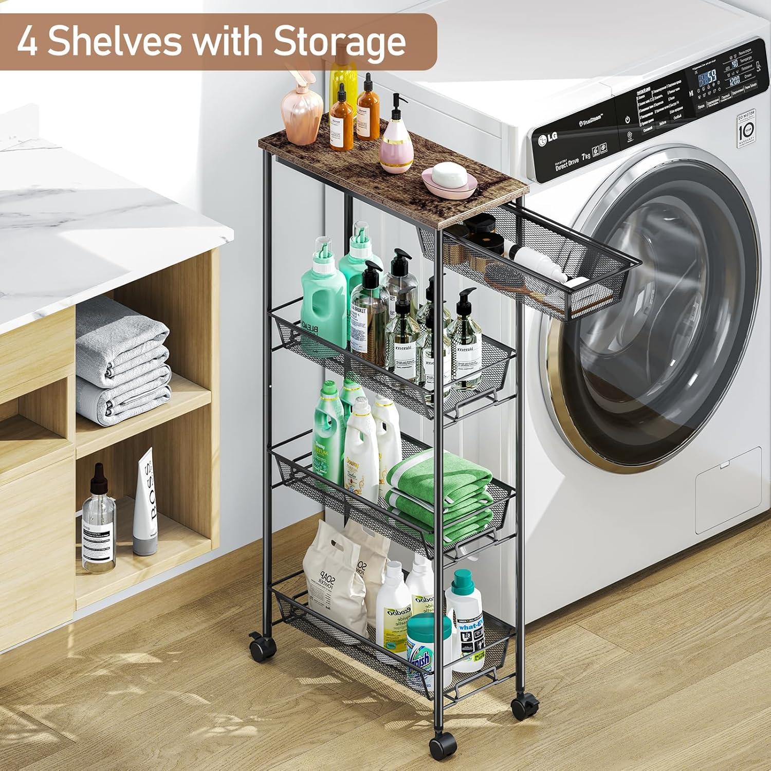 Carro de Almacenamiento Kingrack 4 Niveles Metal y Madera Negro