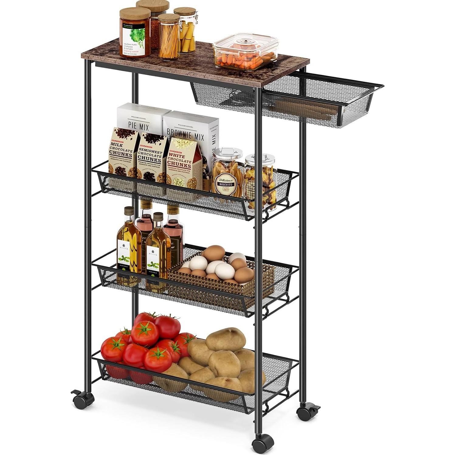 Carro de Almacenamiento Kingrack 4 Niveles Metal y Madera Negro