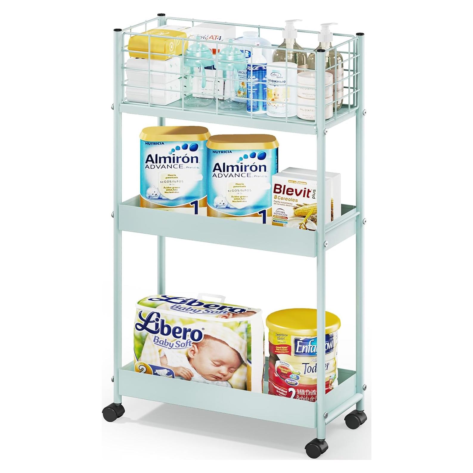 Carro Rodante de Almacenamiento 3 Niveles KINGRACK Verde Menta