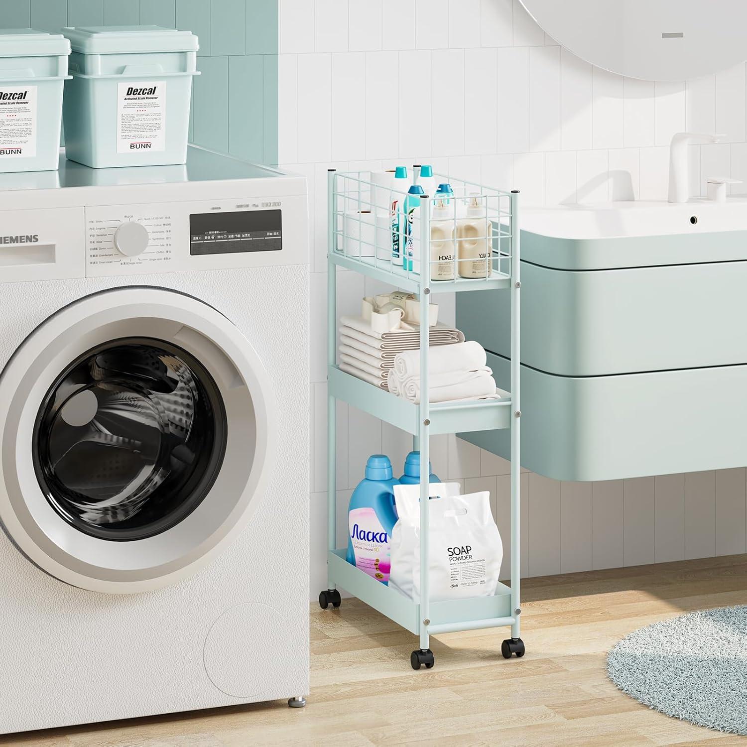 Carro Rodante de Almacenamiento 3 Niveles KINGRACK Verde Menta